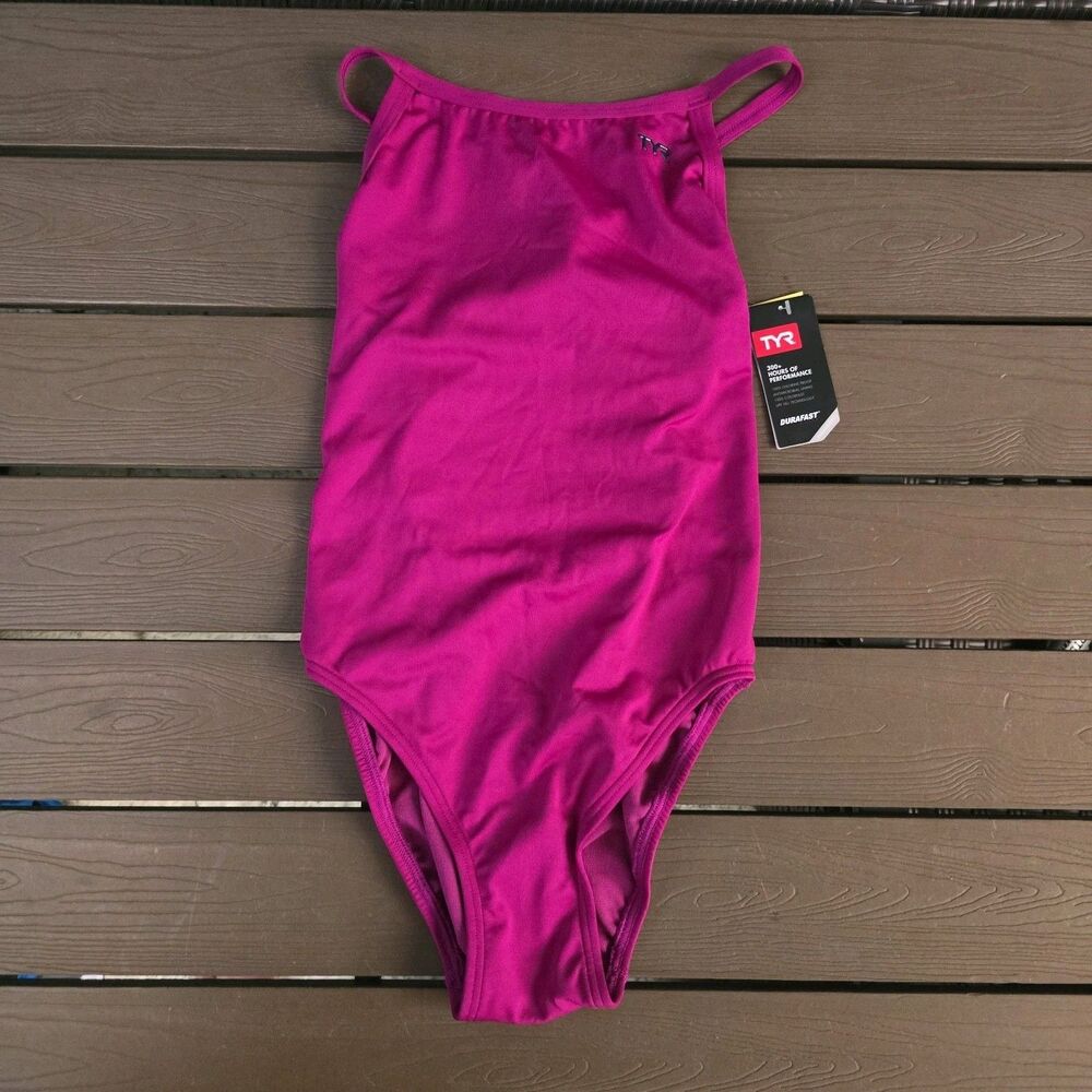 TYR Youth Girl Durafast Elite Solid Magenta Diamondfit One Piece Swim Sz 26 New